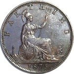 1875 (L) UK farthing value, Victoria, bun head, large date