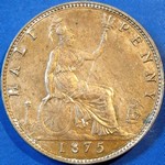 1875 (L) UK halfpenny value, Victoria, bun head