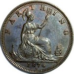 1876 h UK farthing value, Victoria, bun head, RFG for REG