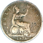 1878 UK halfpenny value, Victoria, bun head