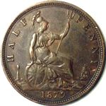 1879 UK halfpenny value, Victoria, bun head