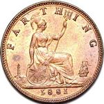 1881 h UK farthing value, Victoria, bun head