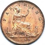 1886 UK farthing value, Victoria, bun head