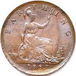1887 UK farthing value, Victoria, bun head
