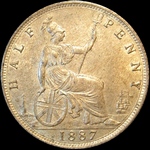 1887 UK halfpenny value, Victoria, bun head