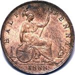 1888 UK halfpenny value, Victoria, bun head