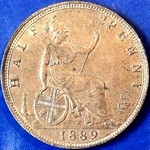 1889 UK halfpenny value, Victoria, bun head