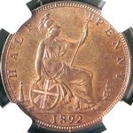 1892 UK halfpenny value, Victoria, bun head