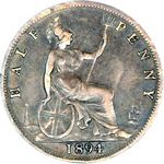 1894 UK halfpenny value, Victoria, bun head