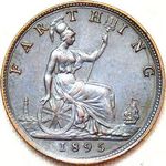 1895 UK farthing value, Victoria, bun head