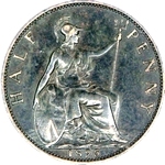 1895 UK halfpenny value, Victoria, old veiled head