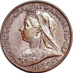 Queen Victoria era UK farthing values, old veiled head, 1895 to 1901