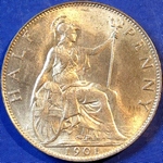1901 UK halfpenny value, Victoria, old veiled head