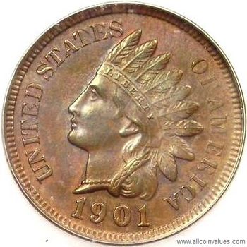 US Indian Head penny, 1891 to 1909