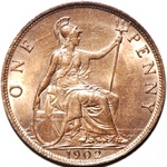 1902 UK penny value, Edward VII, low tide