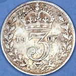 1907 UK threepence value, Edward VII