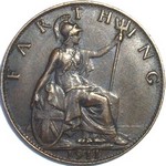 1911 UK farthing value, George V, flat neck