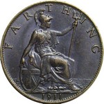 1911 UK farthing value, George V, hollow neck