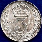 1911 UK threepence value, George V