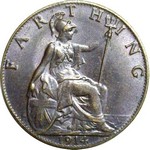 1914 UK farthing value, George V, TT spaced