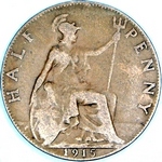 1915 UK halfpenny value, George V