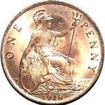 1918 UK penny value, George V, London mint