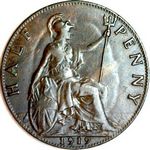 1919 UK halfpenny value, George V