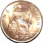 1919 UK penny value, George V, London mint