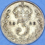 1920 UK threepence value, George V, 50% silver