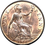 1926 UK penny value, George V, modified effigy