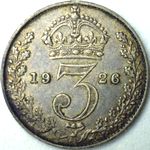 1926 UK threepence value, George V, modified effigy