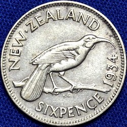 1934 New Zealand sixpence