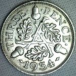 1934 UK threepence value, George V
