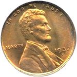 1937 S US penny, Lincoln wheat