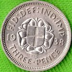 1938 UK threepence value, George VI, silver