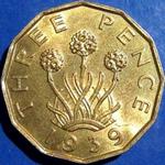 1939 UK threepence value, George VI, brass