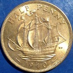 1940 UK halfpenny value, George VI