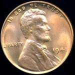 1941 P US penny, Lincoln wheat