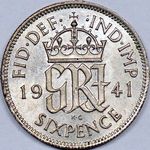 1941 UK sixpence value, George VI