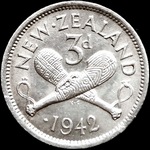 1942 one dot New Zealand threepence