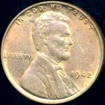 1942 P US penny, Lincoln wheat