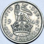 1949 UK shilling value, George VI, English reverse