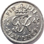 1949 UK sixpence value, George VI