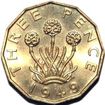 1949 UK threepence value, George VI