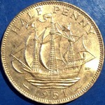1951 UK halfpenny value, George VI