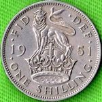 1951 UK shilling value, George VI, English reverse