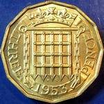 1953 UK threepence value, Elizabeth II