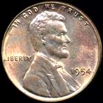 1954 P US penny, Lincoln wheat