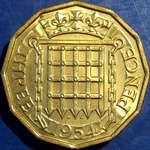 1954 UK threepence value, Elizabeth II