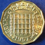 1957 UK threepence value, Elizabeth II